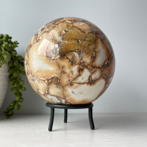 Yellow Cobra Jasper Sphere on Metal Stand