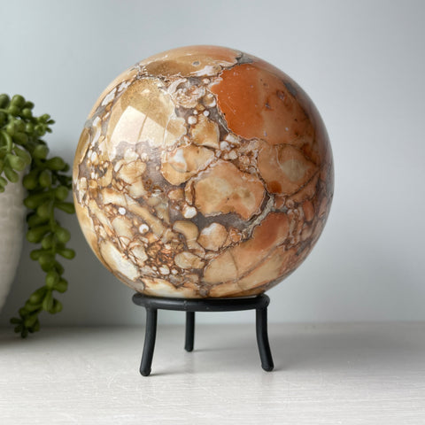 Yellow Cobra Jasper Sphere on Metal Stand