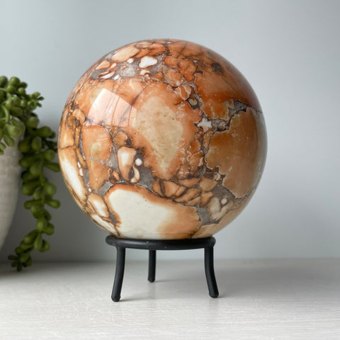 Yellow Cobra Jasper Sphere on Metal Stand