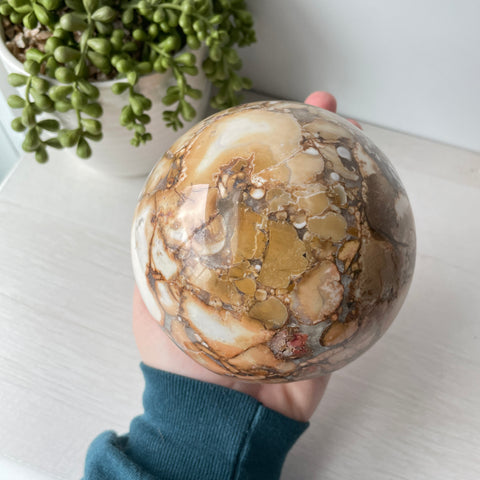 Yellow Cobra Jasper Sphere on Metal Stand