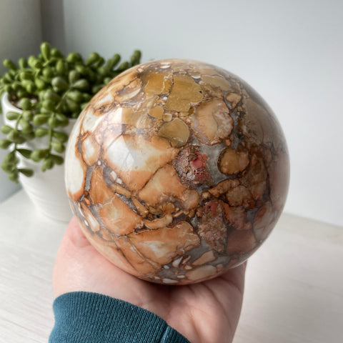 Yellow Cobra Jasper Sphere on Metal Stand