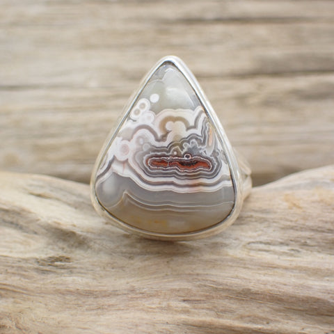 sterling silver crazy lace agate ring