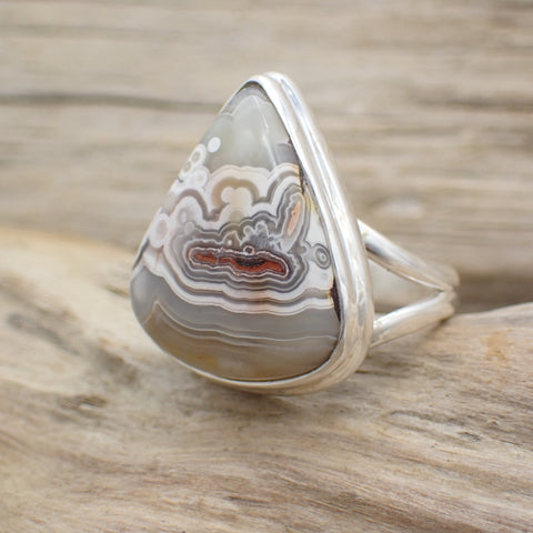 Sterling Silver Crazy Lace Agate Ring - Size 6