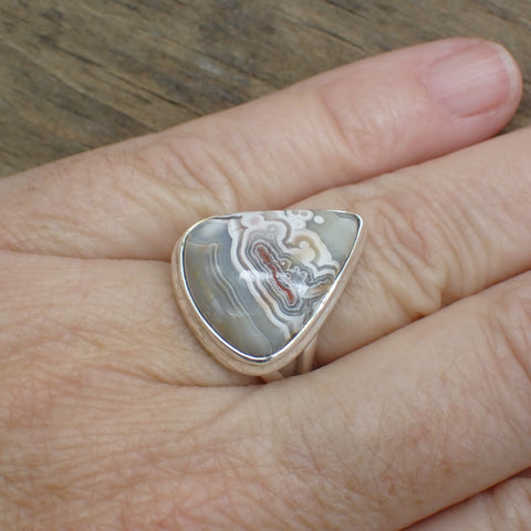 Sterling Silver Crazy Lace Agate Ring - Size 6