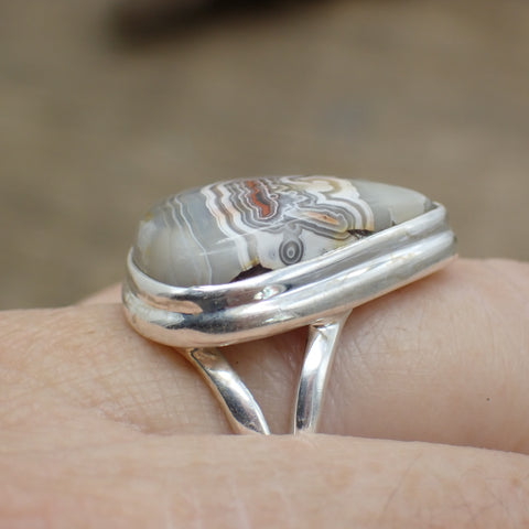 Sterling Silver Crazy Lace Agate Ring - Size 6