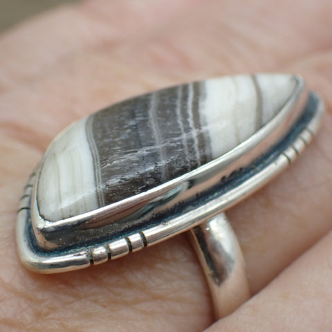 Sterling Silver Zebra Calcite Ring - Size 9