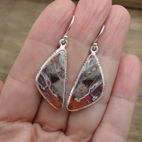 Sterling Silver Crazy Lace Agate Earrings