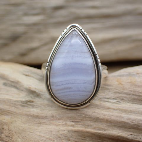 Sterling Silver Blue Lace Agate Ring - Size 9