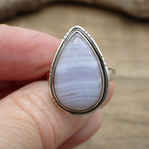 Sterling Silver Blue Lace Agate Ring - Size 9