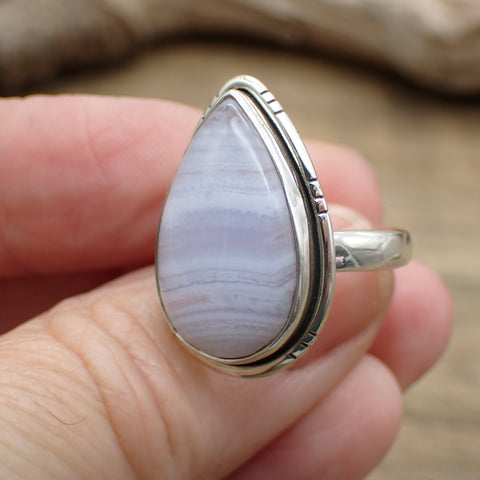 Sterling Silver Blue Lace Agate Ring - Size 9