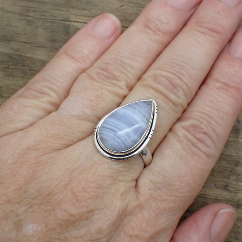 Sterling Silver Blue Lace Agate Ring - Size 9
