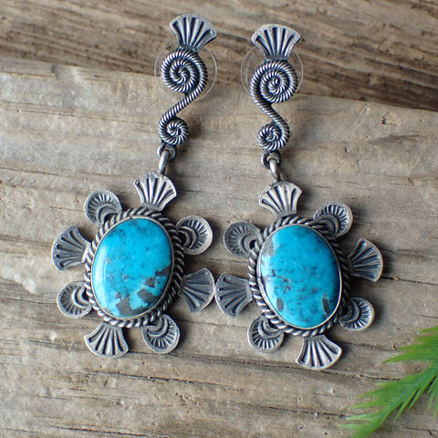 Sterling Silver Turquoise Statement Drop Stud Earrings by Mary Chavez