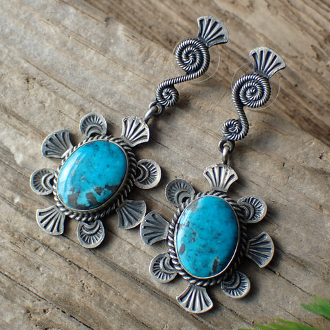 Sterling Silver Turquoise Statement Drop Stud Earrings by Mary Chavez
