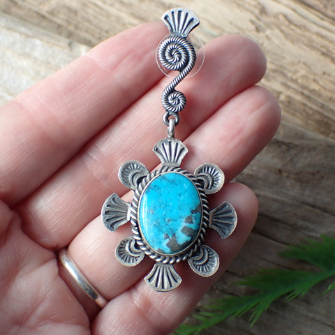 Sterling Silver Turquoise Statement Drop Stud Earrings by Mary Chavez