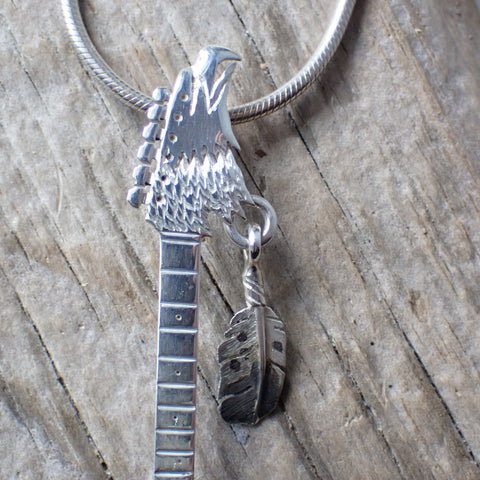 Realistic Wood & Sterling Silver Guitar Pendant by William Anderson