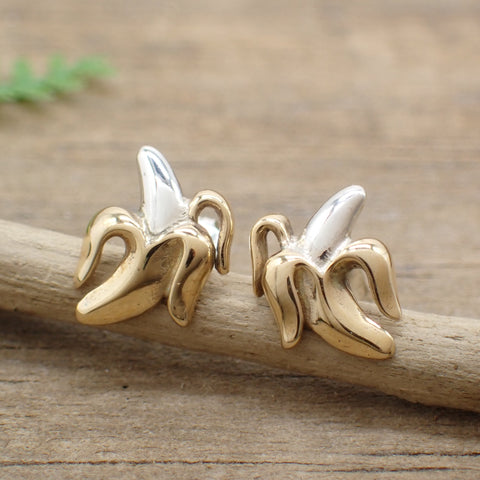 Pendientes tipo banana de plata de ley y bronce