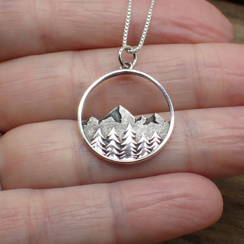 ♻️Recycled Sterling Silver Mountain Range & Forest Charm