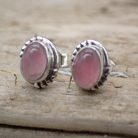 Rose Quartz Sterling Silver Stud Earrings