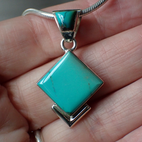 Hubei Polychrome Turquoise Sterling Silver Pendant by Native American Artist Cathy Webster