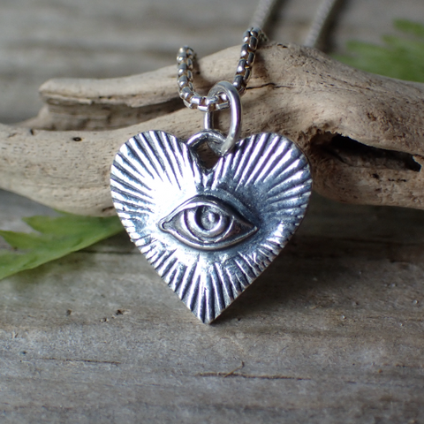 ♻️ Recycled Sterling Silver Heart Cosmic Eye Talisman Charm