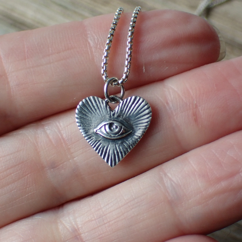 ♻️ Recycled Sterling Silver Heart Cosmic Eye Talisman Charm