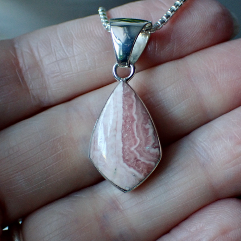 Rhodochrosite Sterling Silver Pendant by Native American Artist Cathy Webster