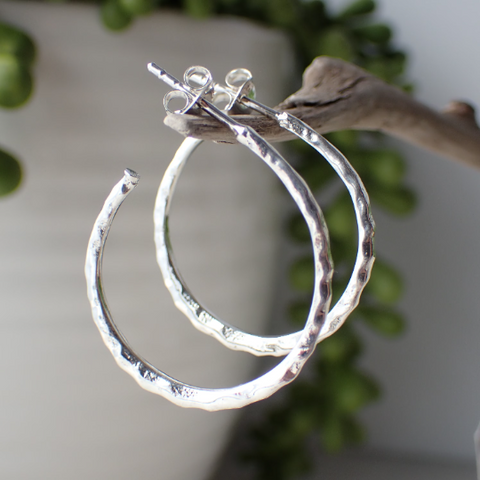 Sterling Silver Skinny Hammered Hoop Earrings