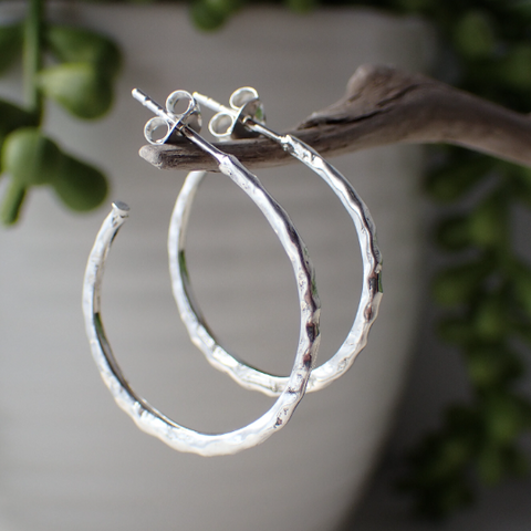 Sterling Silver Skinny Hammered Hoop Earrings