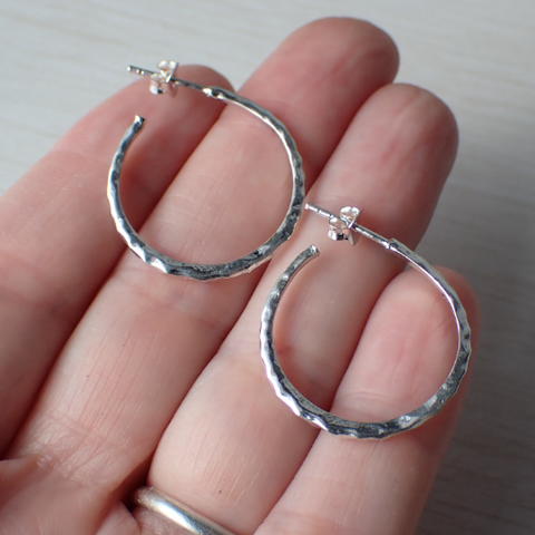 Sterling Silver Skinny Hammered Hoop Earrings