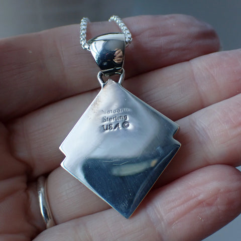 Navajo Inlay Sterling Silver Jasper, Onyx, Coral & White Opal Inlaid Pendant By Nataanii (John Charley)