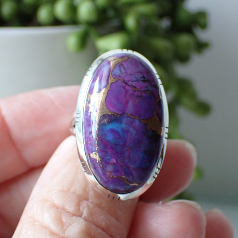 Sterling Silver Purple Copper Turquoise Ring Size 6