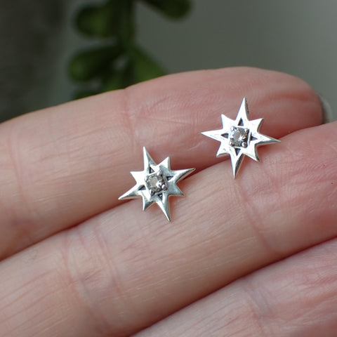 sterling silver celestial North star stud post earrings