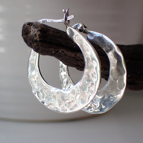 sterling silver hammered hoop earrings