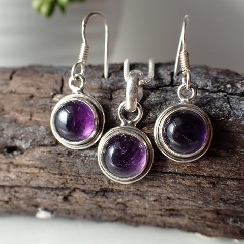 amethyst sterling silver crystal stone necklace earring set