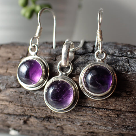 amethyst sterling silver crystal stone necklace earring set