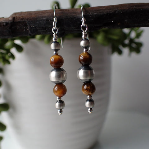 Sterling Silver Navajo Pearl Earrings with Tiger's Eye