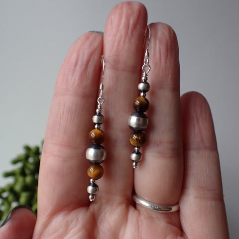 Sterling Silver Navajo Pearl Earrings with Tiger's Eye