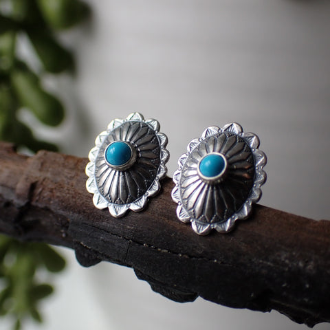 Sterling Silver Turquoise Concho Studs by Native American Artist