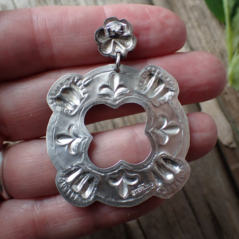 Sterling Silver Stamped Statement Stud Earrings by Leander Tahe
