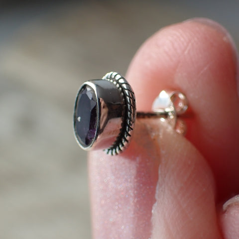 Sterling Silver Faceted Amethyst Stud Earrings