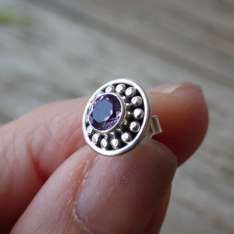 Amethyst Faceted Sterling Silver Stud Earrings