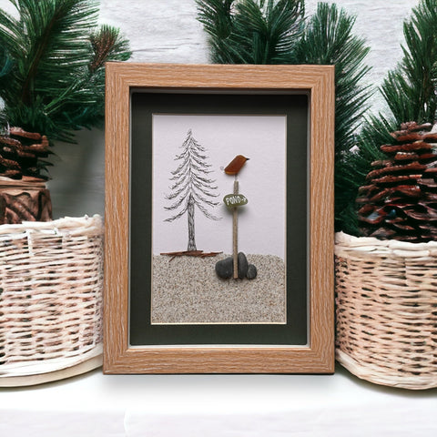 Sea Glass Bird on a Pond Sign Picture Pebble Art