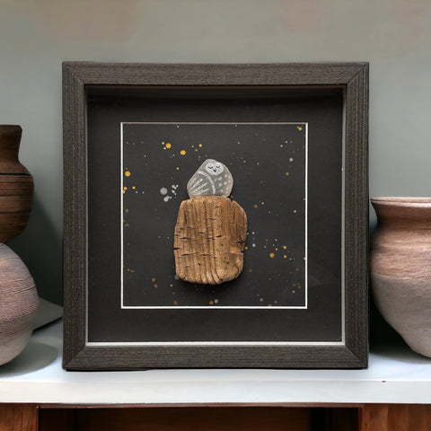 Sleepy Owl Sea Glass Picture