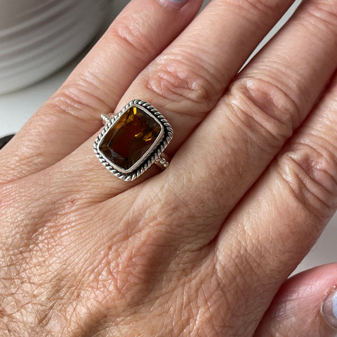 Bague en argent sterling à quartz de bière taille 6