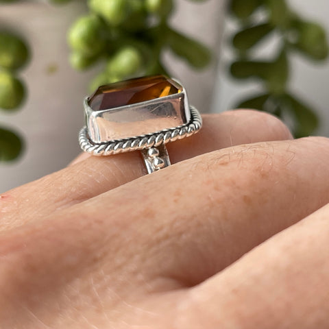 Bague en argent sterling à quartz de bière taille 6