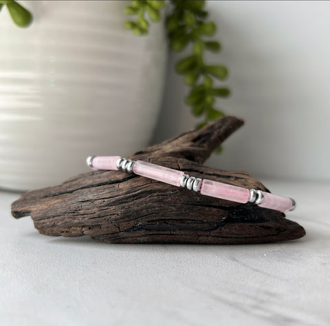 rose quartz hematite gemstone bracelet