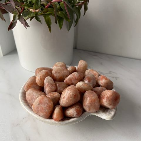 sunstone tumbled polished crystal pocket worry stone