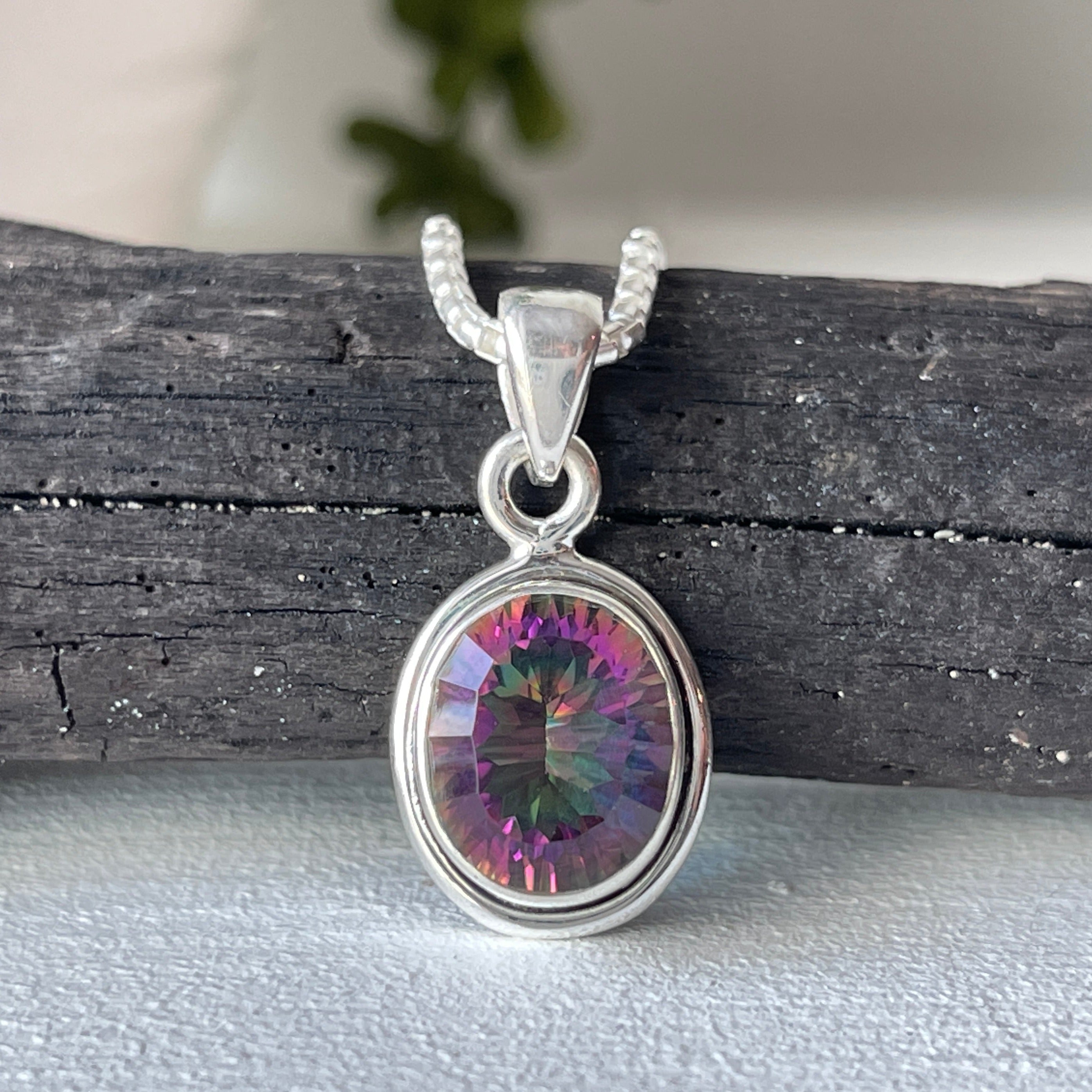 Starburst Mystic Topaz & Opal Pendant Necklace - Silver Tone, Lavender Purple, No Chain