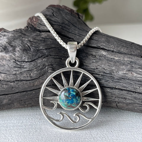 Shattuckite Sterling Silver Nautical Pendant