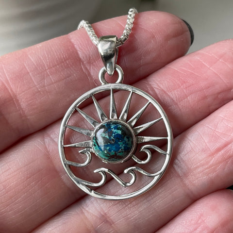 Shattuckite Sterling Silver Nautical Pendant